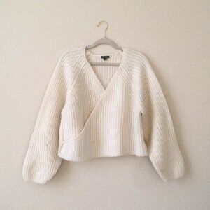 Wild Fable Wrap Sweater Pointelle Sleeves V Neckline Ivory